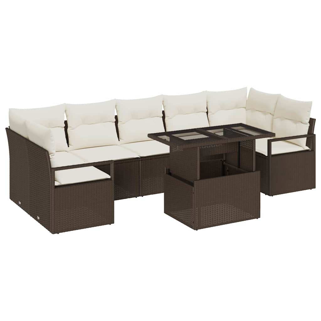 Garten-Sofa-Set mit Speicher 8 pcs Braun Poly Rattan